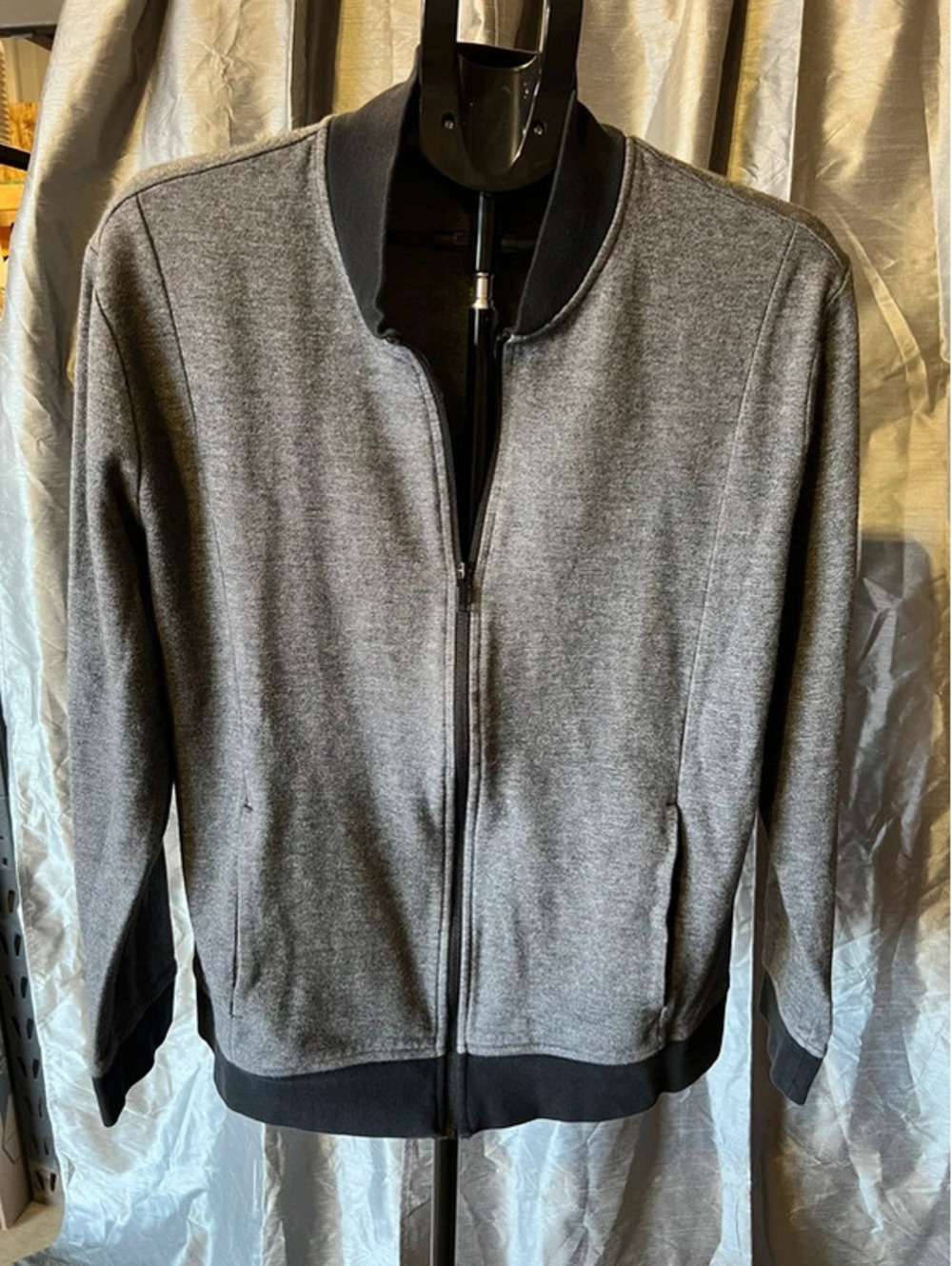 Alfani Men’s XL 100% Cotton Full-Zip Knit Sweater Jacket – Gray